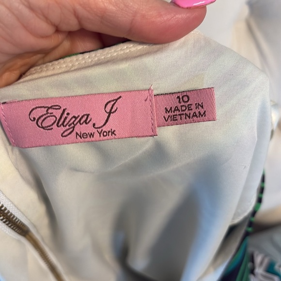 Eliza J geometric color block stretch shift dress 3/4 sleeve relaxed fit zip 10 - Picture 8 of 13